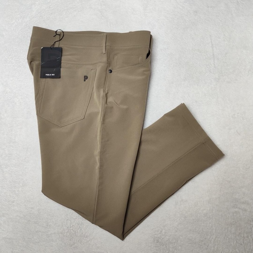 Public Rec Pants Mens 34x30 Beige Khaki Workday 5 Pocket Stretch Tech Straight